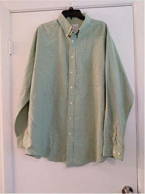 Men's King Court Size 18 37/38 Green Long Sleeve Button Up Shirt Cotton Blend